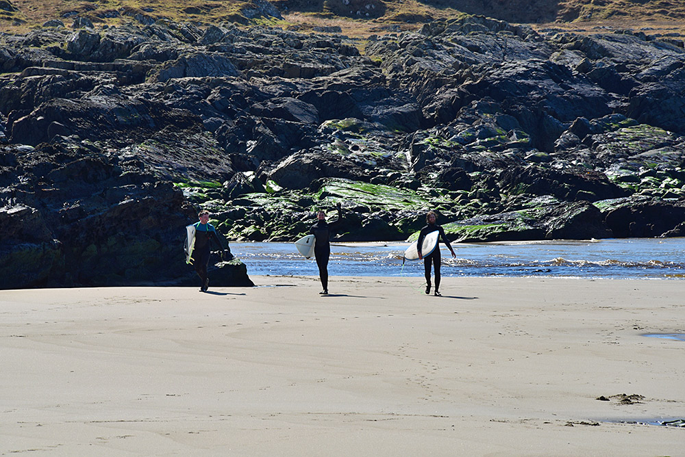 Picture of three surfers on a beach