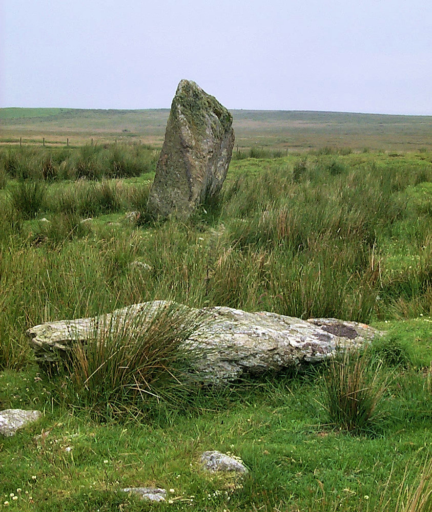 Picture of two standing stones, one has fallen