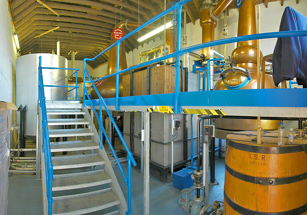 Panoramic picture from the entrance into the still house of a micro distillery