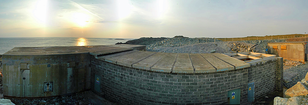 Panoramic picture of an industrial concrete building, a wave power station